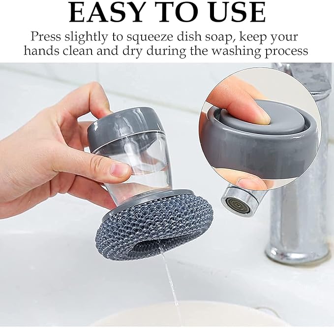 Soap Dispensing Dish Brush, Pressing Cleaning Brush with Built-in Liquid Storage, Dishwashing Lid Pot Brush for Tank Kitchen
