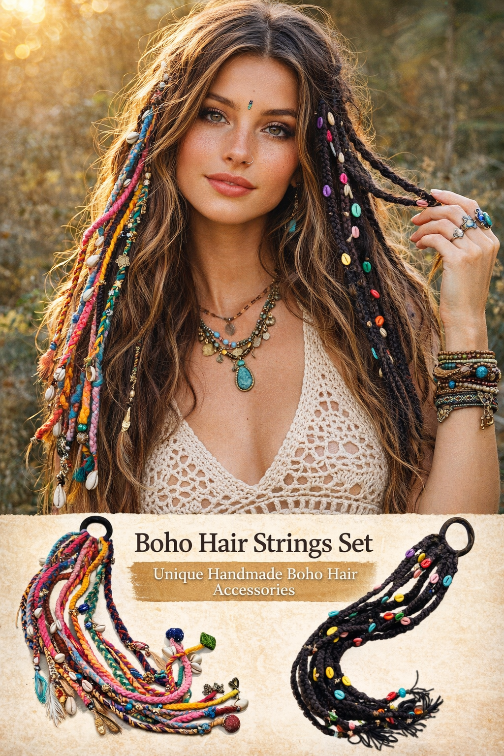 ✨ Hair Boho Combo – Black 14 Inch & Multicolour 20 Inch Boho Hair Accessories Set